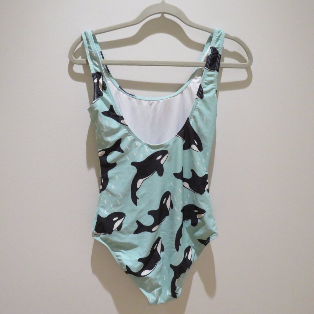 BATOKO Orca Print One Piece Swimsuit in Light Blue Whimsical Summer Stretch XS - Picture 7 of 13